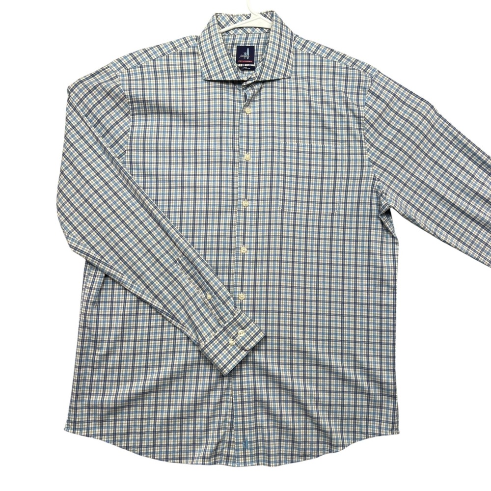 Johnnie-O Prep-Formance Shirt Mens Large Blue Plaid Long Sleeve Button Down